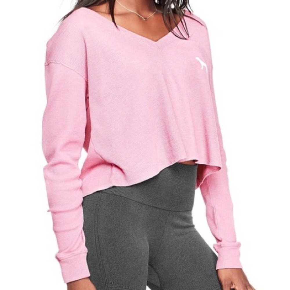 VS PINK • Deep V Cropped Waffle Thermal